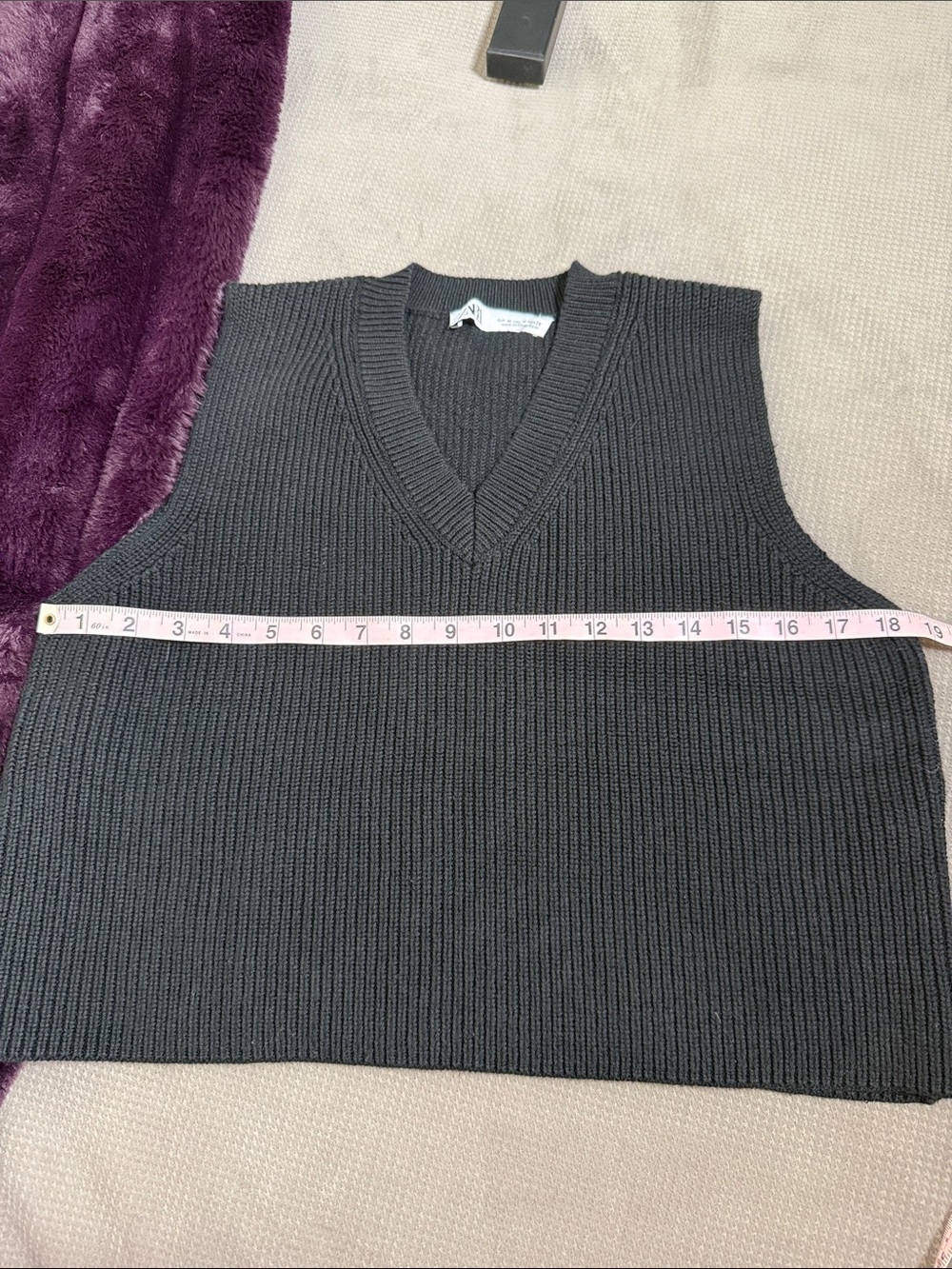 Zara Knit Sweater Vest Black V Neck Ribbed Size Medium - Picture 4 of 6